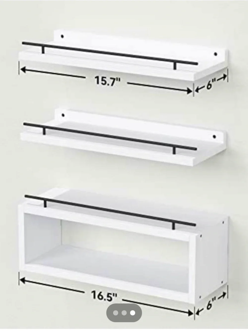 Amazon White Wall-Mounted Bathroom Shelf Set with Black Rail Accents